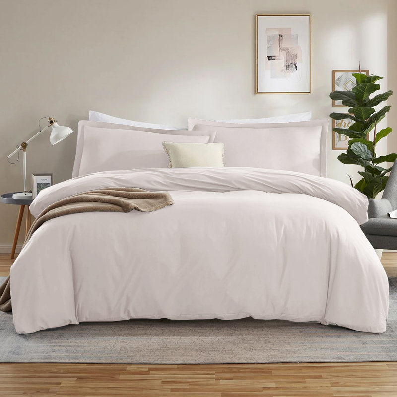 300TC Microfiber Duvet Cover Set – Reversible Luxury 3-Piece, Cream, Single Duvet Cover + 1 Standard Pillowcase