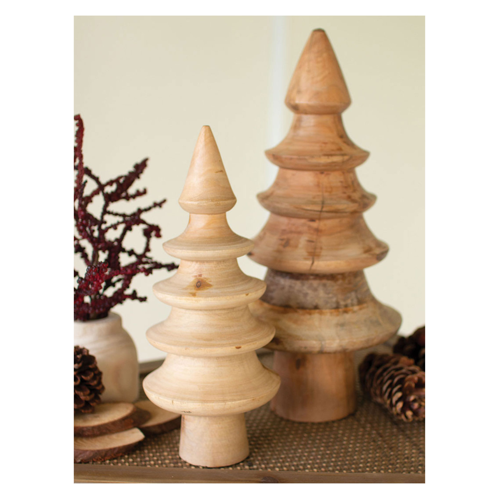 2 Piece Turned Mango Wood Christmas Trees