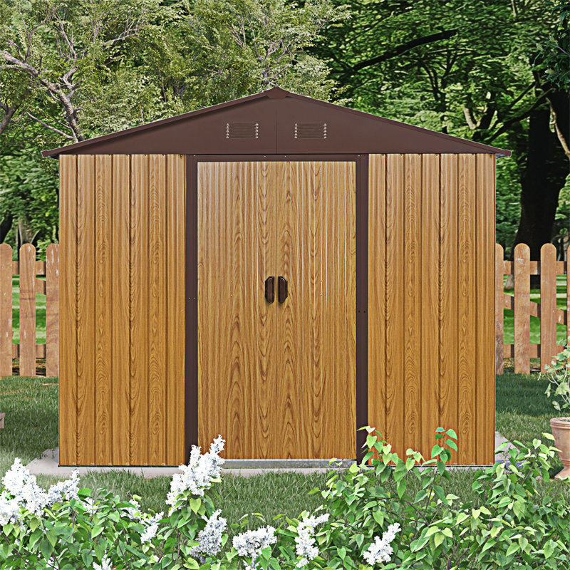 8Ft X 4Ft Outdoor Storage Shed With Sliding Door, Coffee