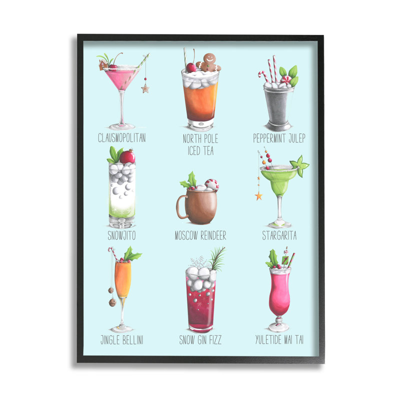 Cocktail de Noël, menu saisonnier - 218, Giclée encadrée noir minuit, H 14 po x l 11 po x P 1,5 po