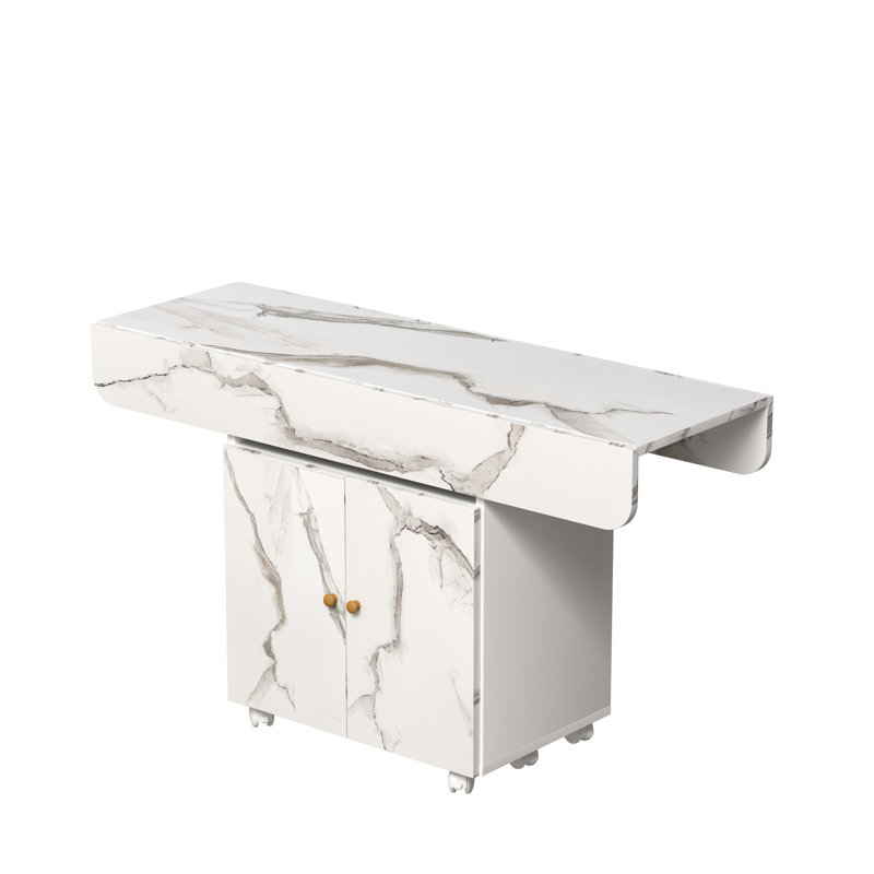 Table pliante 47 po avec armoire, style marbre blanc, multifonctionnelle pour la table de salle de bain compacte, 47 po, finition, tablettes de rangement