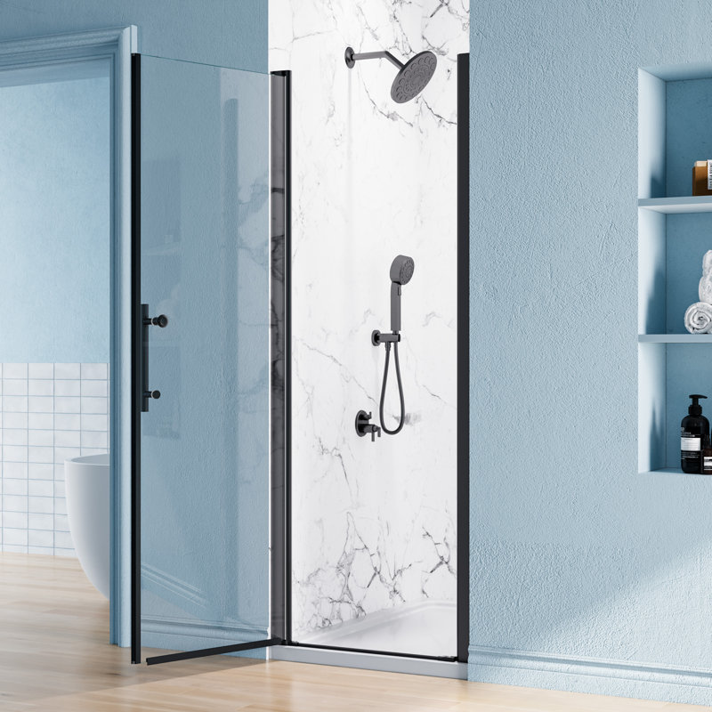 26"-27.5"W x 68"H Pivot Frameless Glass Shower Door With SGCC & ANSI Certified Tempered Glass and Stainless Steel Handle
