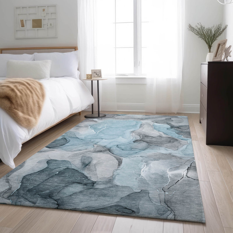 Premium Machine Washable Cerrito AMF504 Teal Rug, Rectangle 10' x 14'