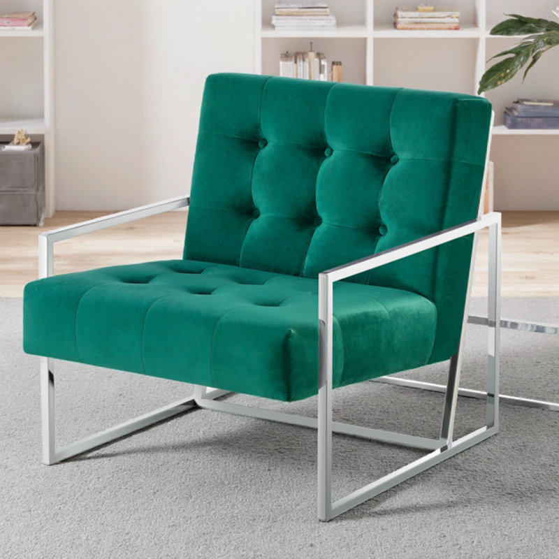 Fauteuil d'appoint en velours rose Glam avec structure chromée, Vert