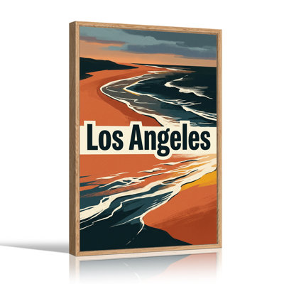 Affiche rétro Los Angeles, sable orange et vagues bleues, toile murale