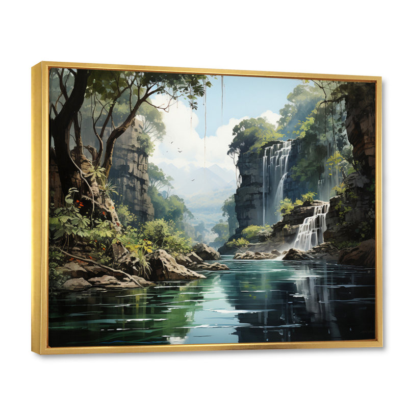 Thailand Hidden Waterfalls - Landscapes Canvas Art Print, Cadre flottant doré, H 34 po x l 44 po x P 1,5 po