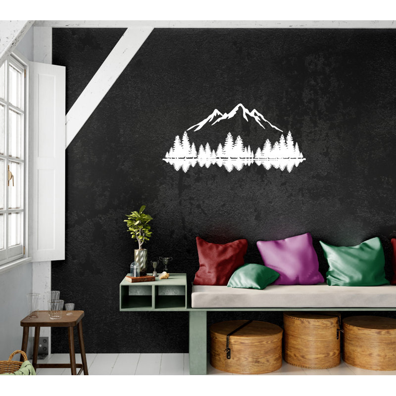 Montagne et forêt, ensemble de 2 décorations murales en métal Art déco, H 17 po x l 34 po x P 0,5 po, Blanc