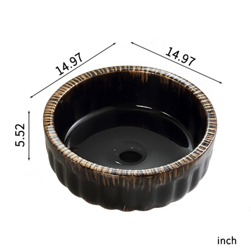 Lavabo de salle de bain noir 15 po x 15 po en céramique sans drain et robinet