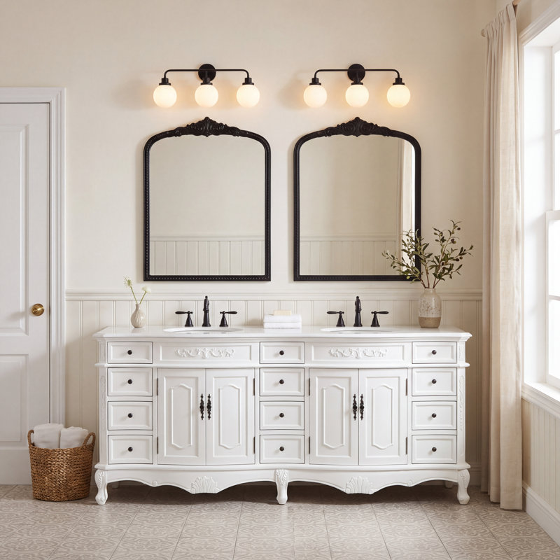 Meuble-lavabo double 84 po blanc antique, Blanc antique