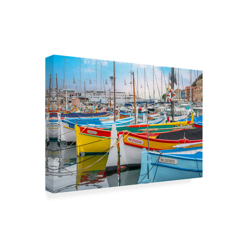 Richard Silver, bateaux amarrés à Nice, toile extérieure bord de mer en France, 22" H x 32" W
