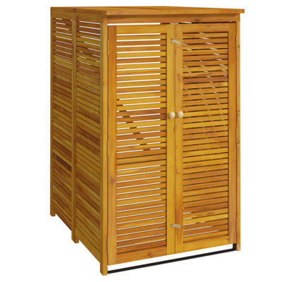 Single Garbage Bin Shed 27.6 x 35 x 46.1 in Solid Acacia Wood Outdoor Trash Can Storage