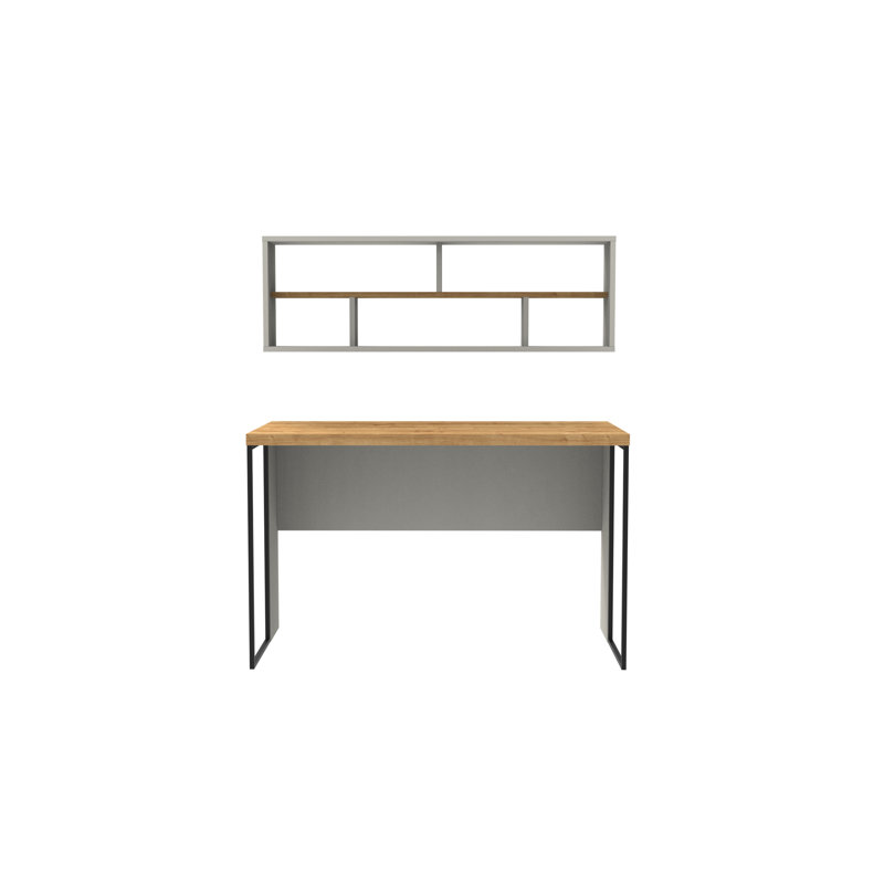 Traudel Writing Desk With Wall Shelf, White/Oak