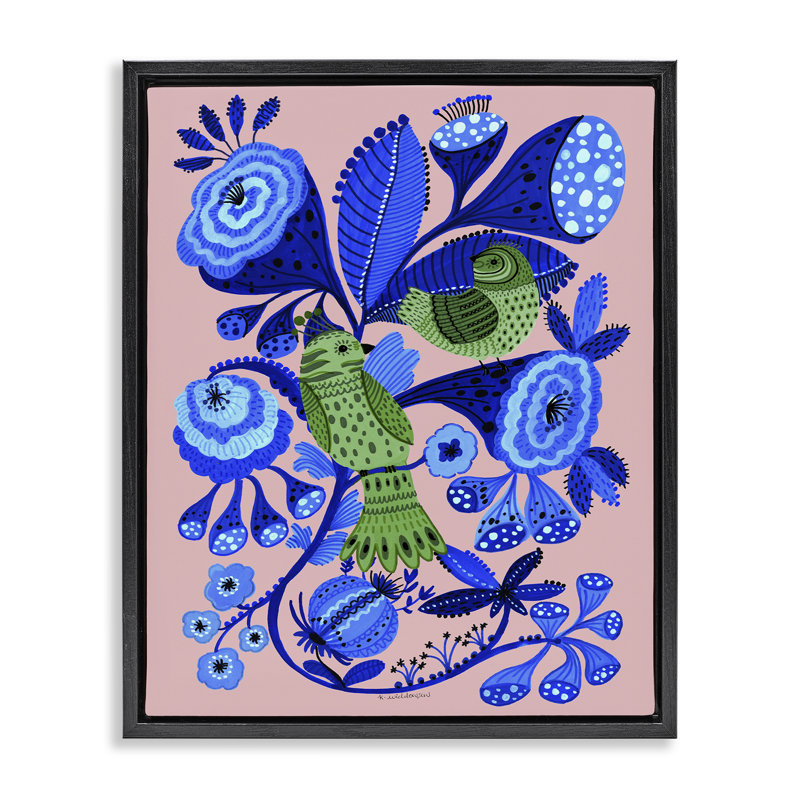 Cadre flottant d'oiseaux de style populaire dans la nature, design par Kay Widdowson, H 21 po x l 17 po