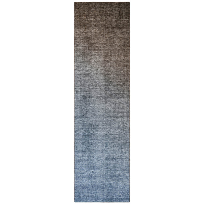HomeRoots 8' Blue And Green Ombre Washable Indoor Outdoor Runner Rug