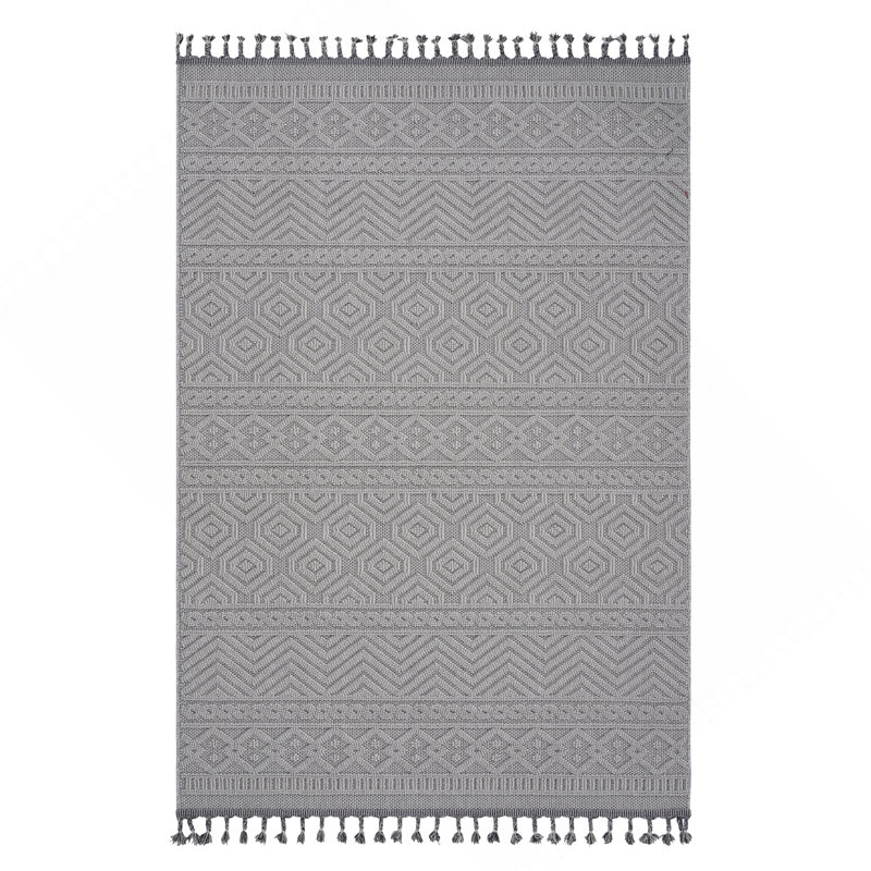 Tapis d'intérieur / extérieur blanc / géométrique Collection, Rectangle 7 pi 9 po x 10 pi