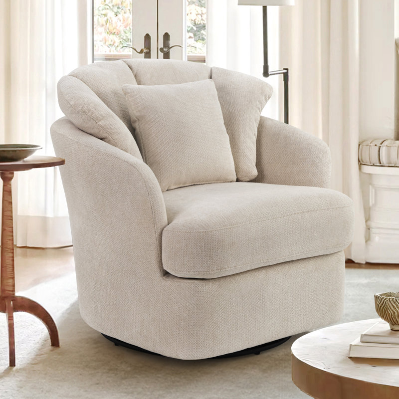 Lakitia Rowena Upholstered Swivel Barrel Chair, Oat