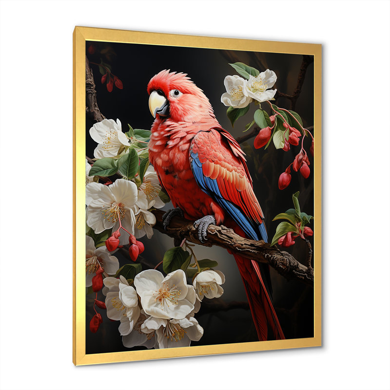 " Red Parrots Lively Radiance ", Gold Single Picture Frame, 20" H x 12" W x 1" D