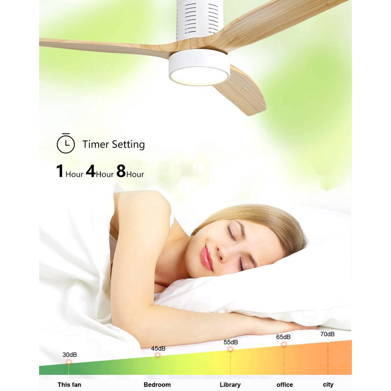 Ventilateur de plafond encastré de 52 pouces avec lumière DEL et télécommande, Naturel, Blanc
