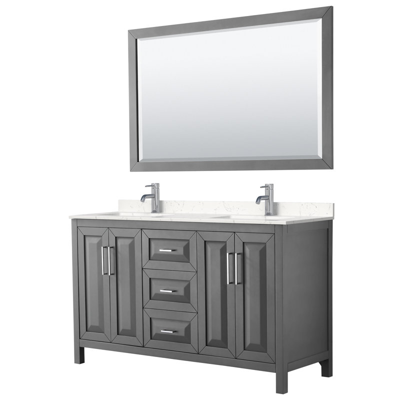 Daria 72" Double Bathroom Vanity Set with Mirror, Polished Chrome, Dark Gray, 72"