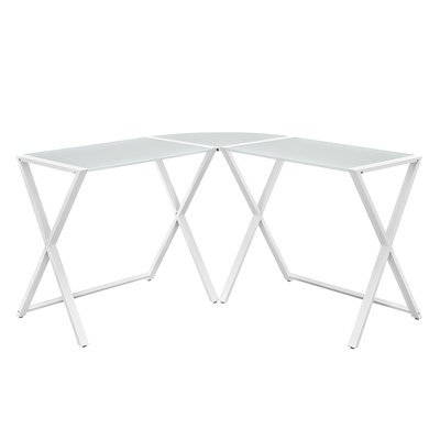 Demeter L-Shaped Glass Top Metal Base Writing Desk