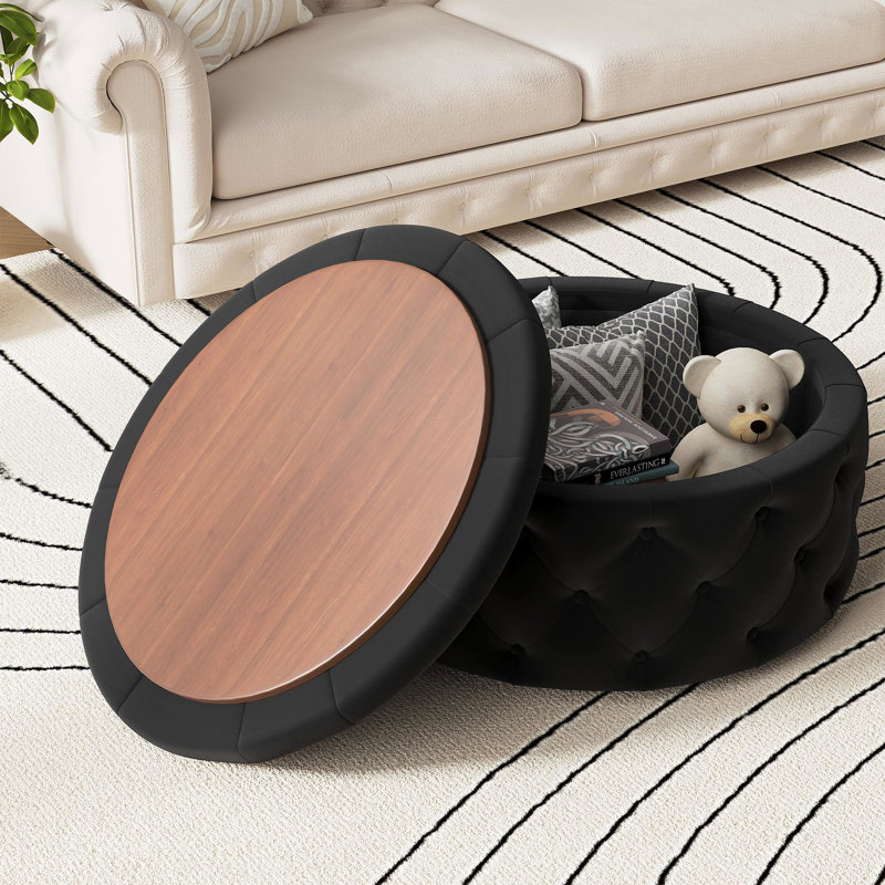 Repose-pieds rond avec rangement de 30 pouces, grande table basse circulaire avec plateau de rangement, repose-pieds moderne avec couvercle amovible