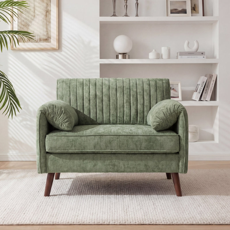 Modern Oversized Accent Chair, 43.3" Piping Single Armchair With 37.8" Seat, Quilting Backrest, Padded Arms, Wood Legs For Living Room