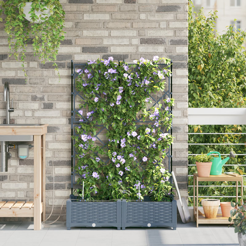 Garden Planter Plastic Resin Planters, 126cm H x80cm W x 40cm D, Light Grey