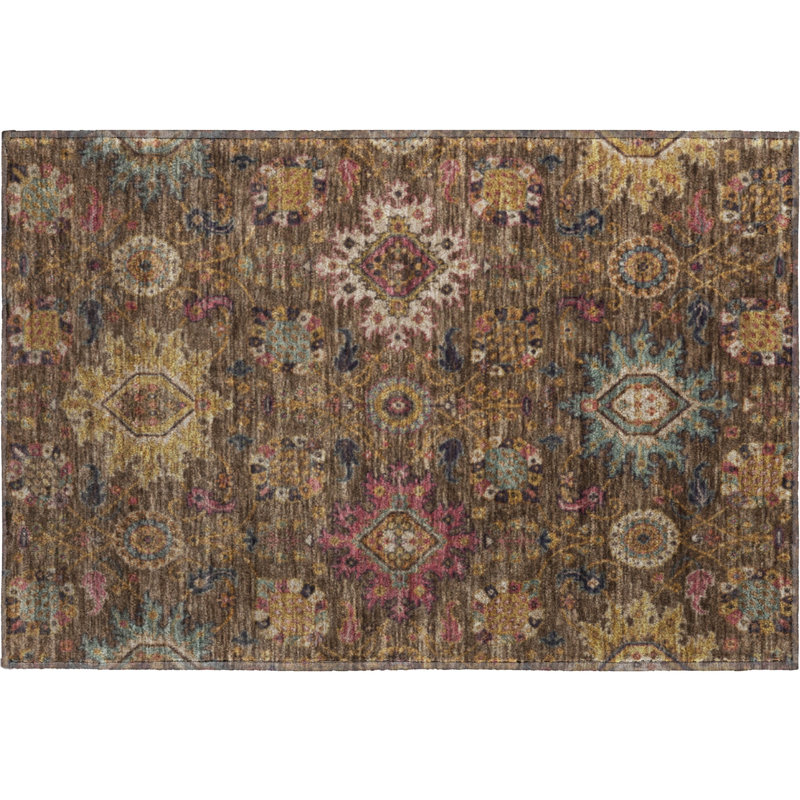 Premium Machine Washable Mayfield AMF2151 medallions Rug, Rectangle 1'8" x 2'6", Chocolate