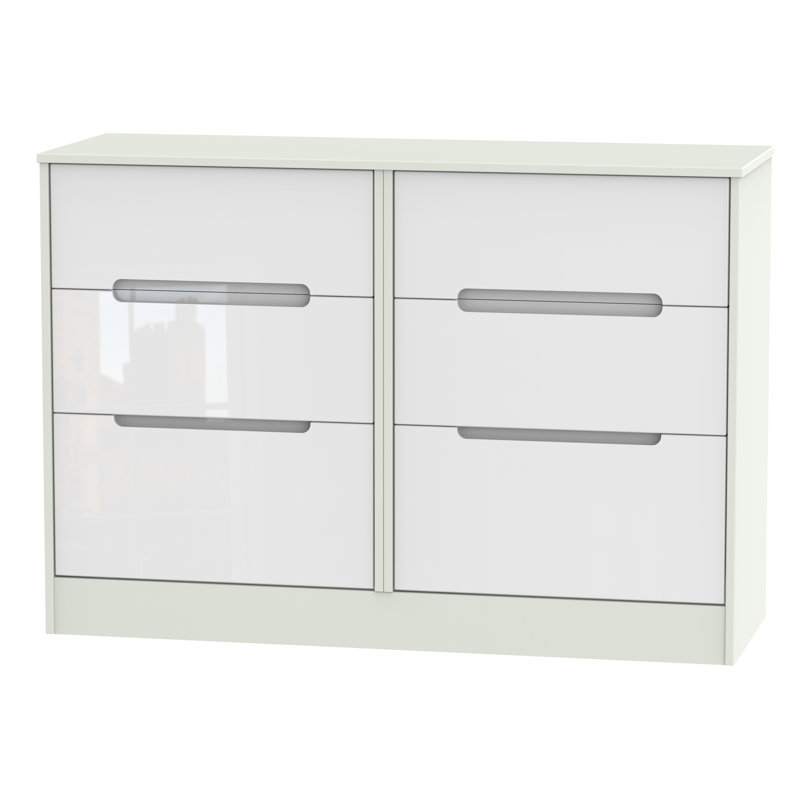 Fully Assembled Vernon 6 Drawer Chest, White Gloss/Kashmir