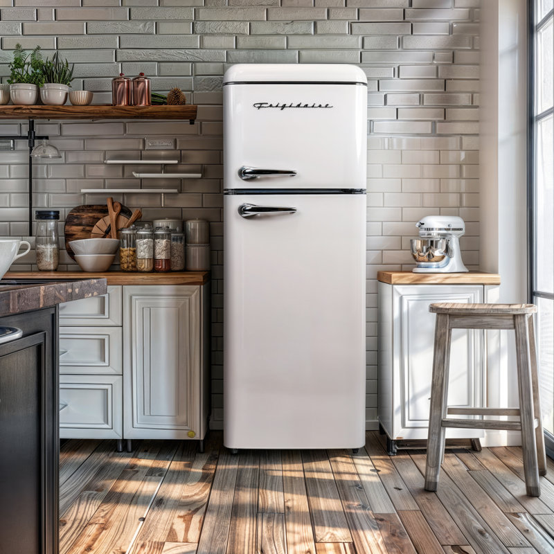 7.5 Cu. Ft. Capacity Retro Fridge Freezer Combo, Upright Fridge Freezer Combo, Apartment Size, Cream