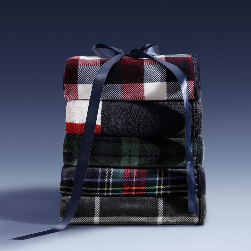 Tommy Hilfiger Devon Tartan Blue Reversible Lush Throw Blanket, Devon Tartan Blue
