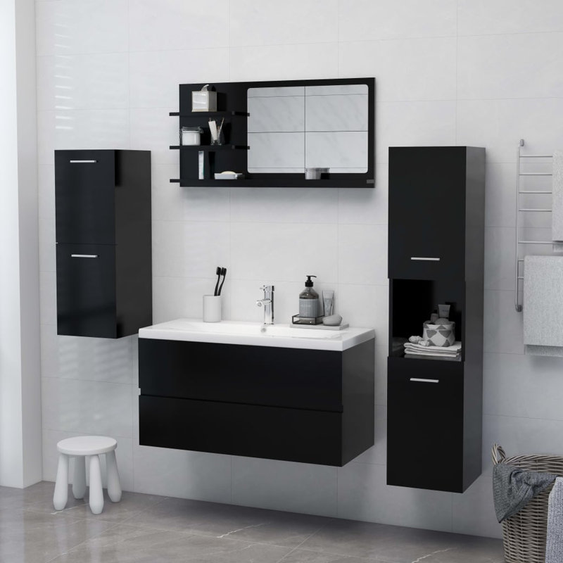 Miroir de salle de bain avec tablettes, H 17,7 po x l 35,4 po x P 4,1 po, Noir