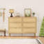 Commode 6 tiroirs en rotin, commode en bois de ferme avec 5 pieds en métal, poignées dorées, commode large double pour chambre à coucher, salon, blanc-1319746006