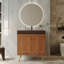 - Meuble-lavabo de style salle de bain avec surface en faux marbre, lavabo en céramique brillante, contreplaqué imperméable et base en acier inoxydable doré pour les petites salles de bain, comptoir, lavabo, rangement à double porte,-133043684