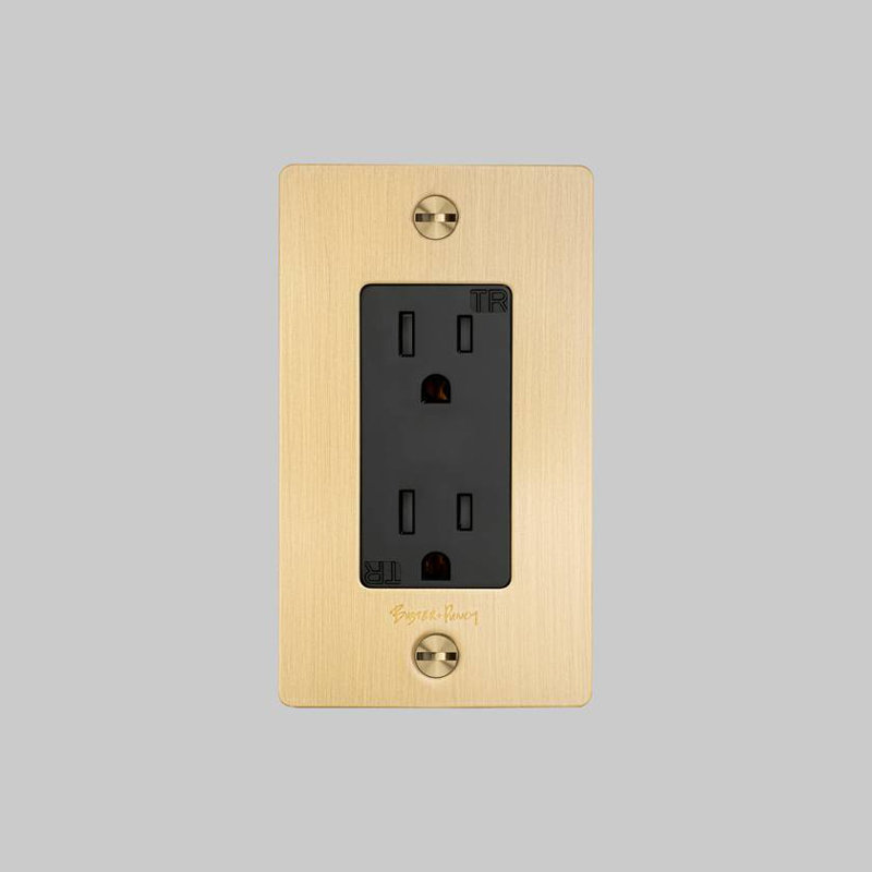 1G Duplex Outlet / With Logo , Brass