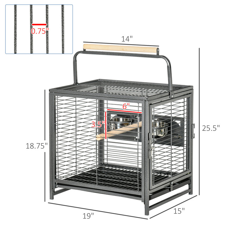 Porte-perroquet de voyage 19 po avec poignée, perchoir en bois pour cacatoès et conures, noir