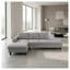 Canapé d'angle en tissu calico gris pâle avec méridienne à gauche et pouf, ensemble de salon contemporain 4 places