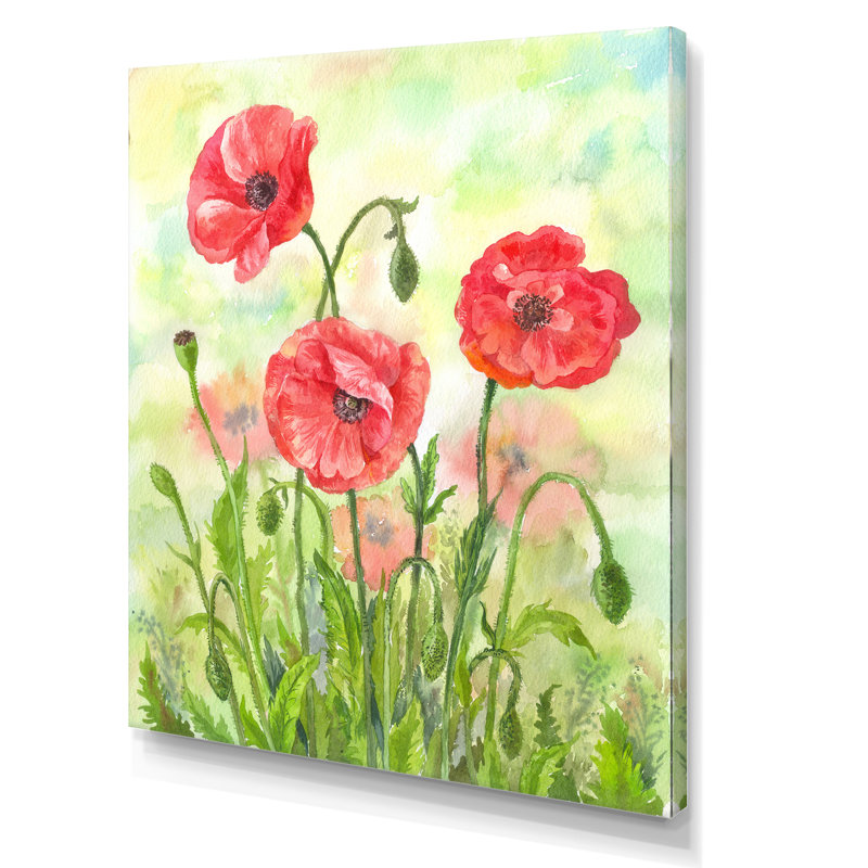 Floraison des coquelicots rouges - activé, H 12 po x l 8 po x P 1 po, Toile tendue