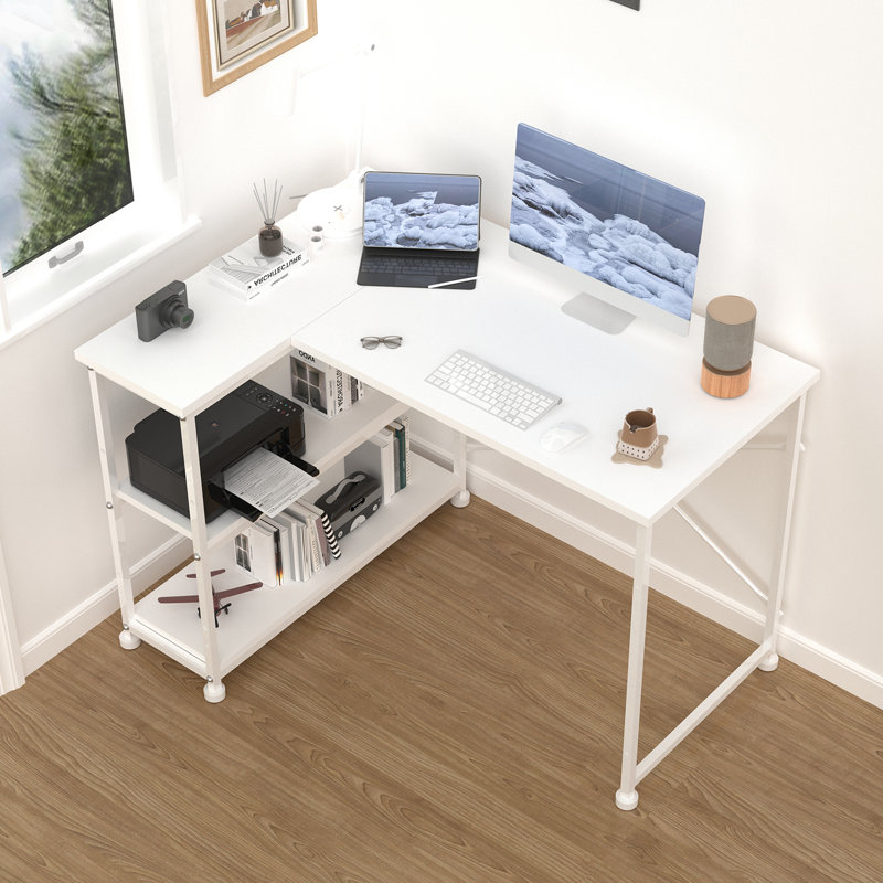 Ambus L Shape Computer Desk, Left Hand, 100cm W x 80cm D, White/White