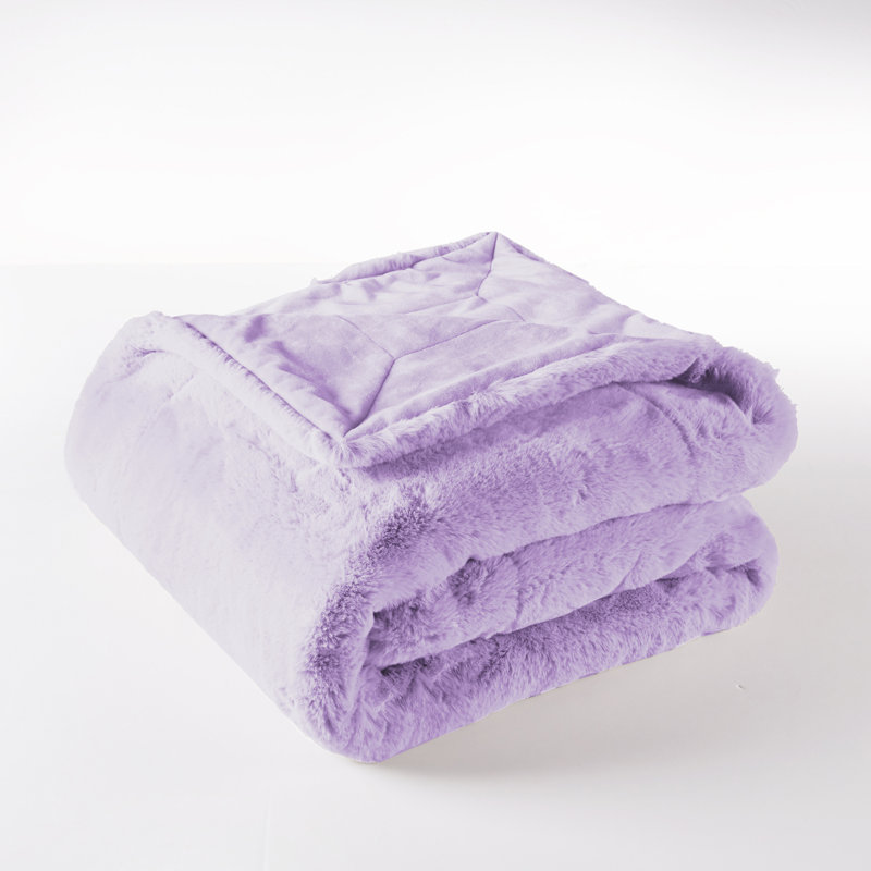 Jeté lourd en fausse fourrure, L 60 po x L 80 po, Brume de lavande