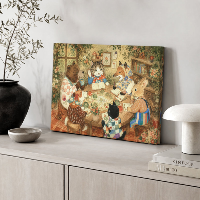 Cozy Woodland Animal Book Club, H 24 po x l 36 po x P 1,5 po, Toile tendue