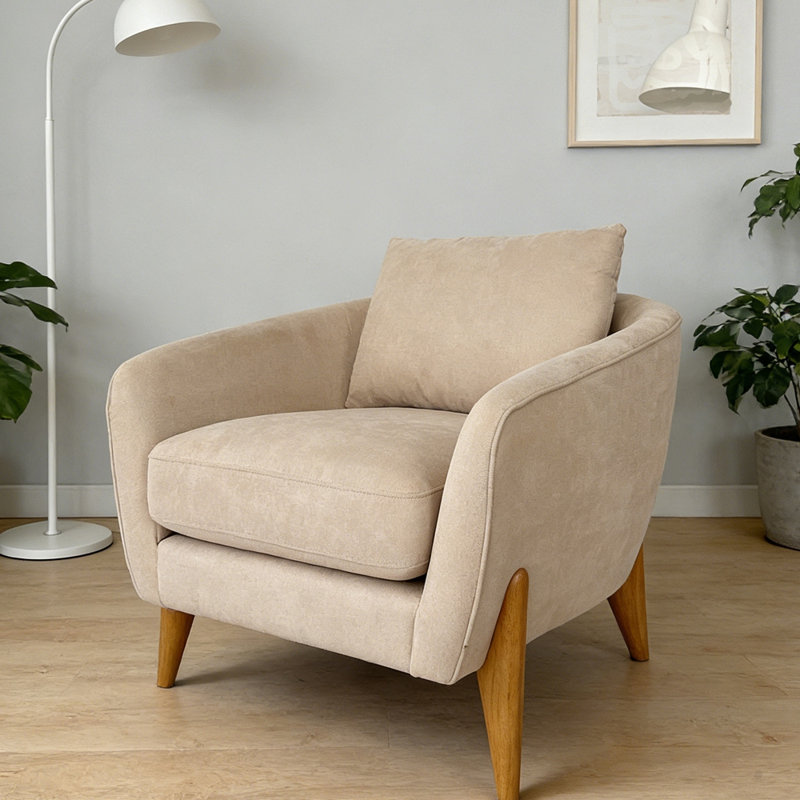 Fauteuil d'appoint rembourré avec coussin de dossier, Beige