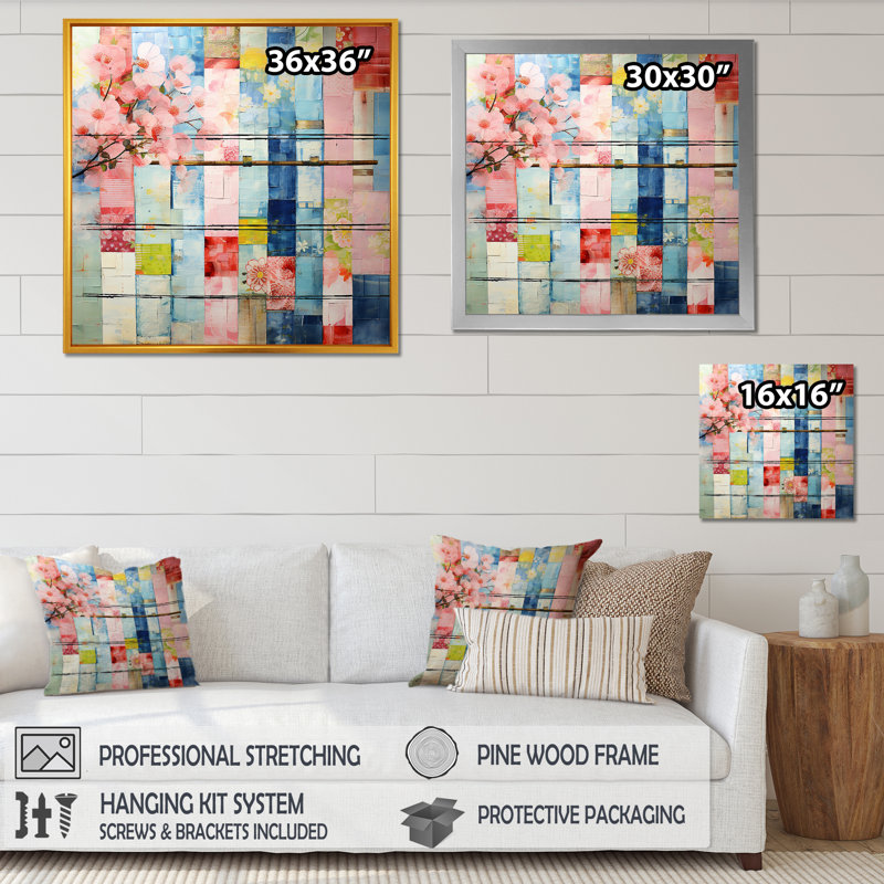 Art abstrait floral cubique abstrait - Art mural floral abstrait, Or, H 16 po x l 16 po