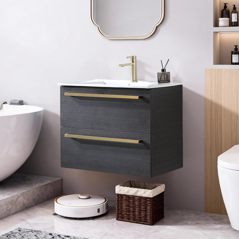 Meuble-lavabo flottant moderne 30 po avec lavabo en céramique