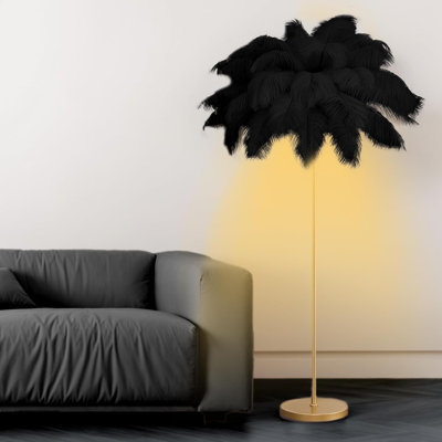 Lampe sur pied en plumes d'autruche naturelle avec 3 températures de couleur, éclairage à DEL réglable, base en métal robuste, facile à nettoyer et à installer, parfaite pour le salon, la chambre à coucher et la décoration intérieure