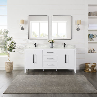 Griswalda 72""  Free Standing Double Bathroom Vanity with Quartz Top with Mirror -  Beachcrest Homeâ¢, 608A76878EF640C18508CC9410435686