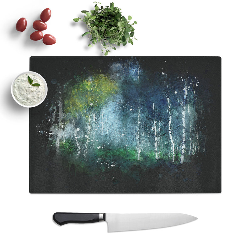 Tempered Glass Wonderous Birch Tree Forest Paint Splash Chopping Board, 20 cm x 28.5 cm