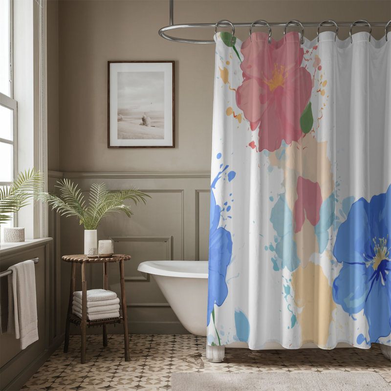Blue Meadow Flowers - 1 Piece Standard Shower Curtain, 74"H x 71"W