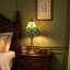 Tiffany-Style Green Stained Glass Table Lamp, Handcrafted Antique Geometric Pattern Bedside Lamp, E27 Socket for Bedroom & Living Room, Bulb Not Included