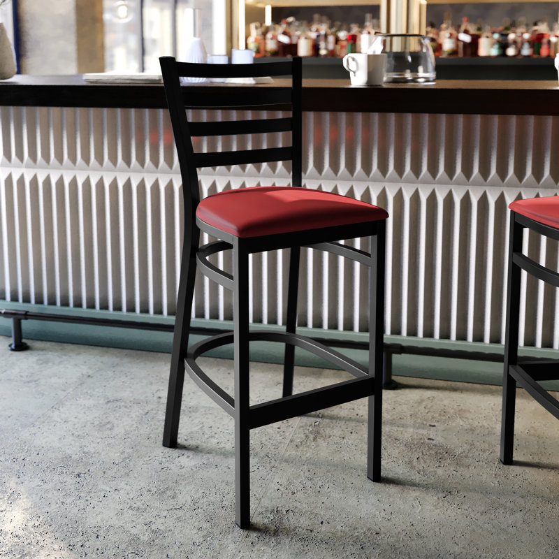 Brixton Hercules Series Ladder Back Metal Restaurant Barstools, Black, 1, Red